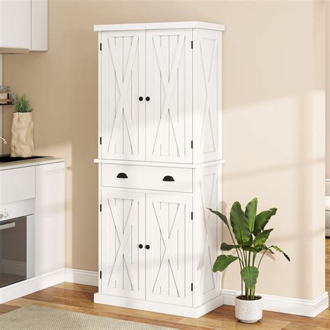 Gracie Oaks Sneyd 72" H Wood Farmhouse Kitchen Pantry Cabinet with Adjustable Shelves & Drawer ...