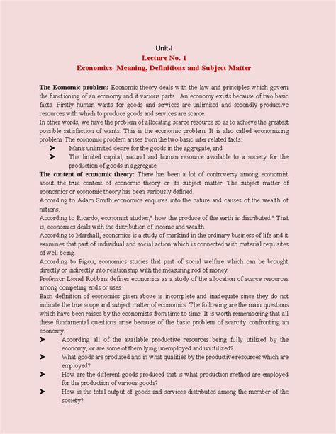 Basic Economics - Usefull lecture notes - Unit-I Lecture No. 1 ...