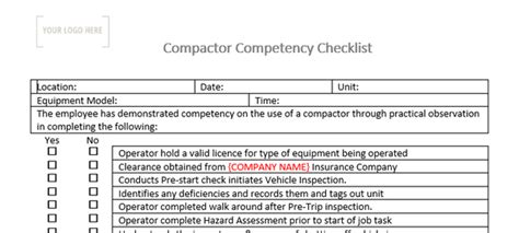 Trash Compactor Training Course Checklist 的图像结果
