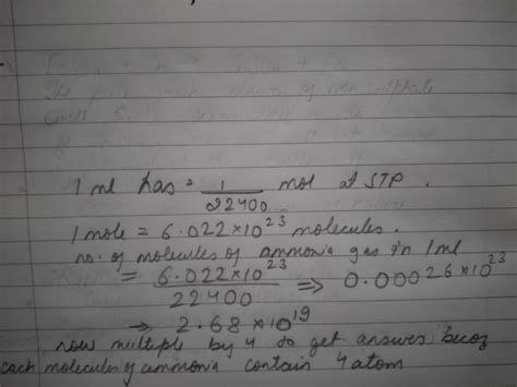 Number of atoms in 1 ml of ammonia gas - Brainly.in