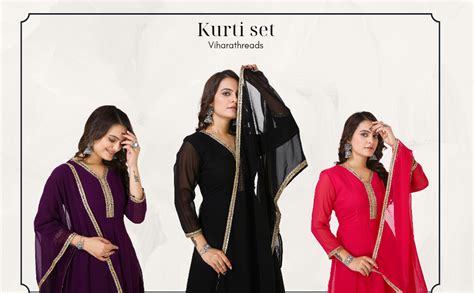 Buy VIHARA THREADS Women’s Solid Lace Work Anarkali Kurta and Dupatta ...