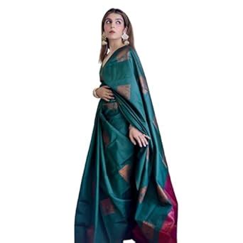 Buy Studd Muffyn Womens | Banares Silk Saree I Dark Green at Amazon.in