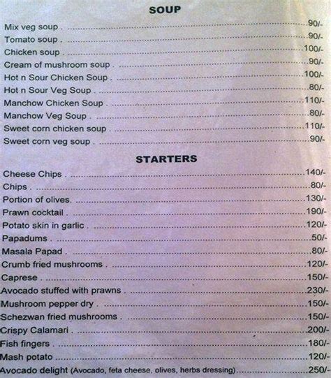 Menu at Rock Cafe, Calangute, Almita III