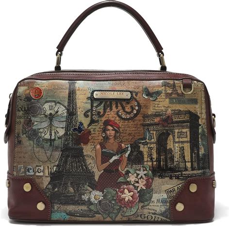 Nicole Lee Paris Fashion Week Medium Top Handle Studded Handbag, Butterfly Flower Embellishments ...