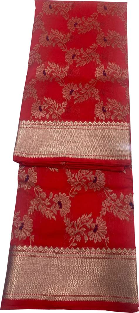 Red Chanderi Handloom Pure Silk Flower Design Meenakari Saree