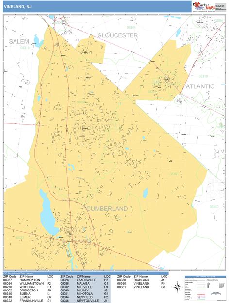 Vineland New Jersey Wall Map (Basic Style) by MarketMAPS - MapSales