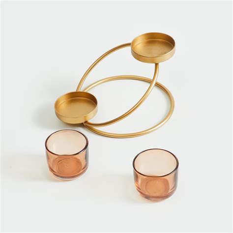 Buy Splendid Dastkari Set of 2 Glass T-Light Holders with Metal Stand ...