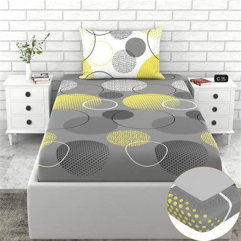 Loreto Cotton Single Pillow Cover - Grey & Yellow Geometric