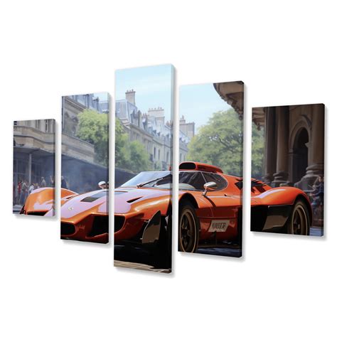 Design Art Grand Prix Retro Sports Car I - Classic Cars Wall Decor - 5 Panels | Wayfair