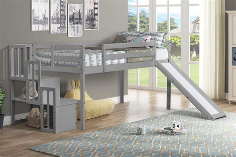 Buy GAOFEIYANG Low Loft Bed with Storage Staircase, Slide and Safety ...