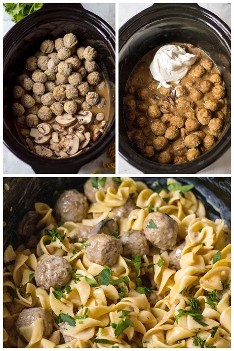 This easy slow cooker meatball stroganoff combines tender meatballs ...