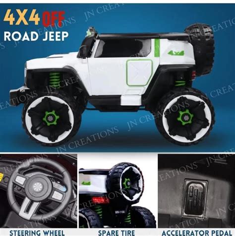 JN Creations Kids Ride on 4X4 Heavy Duty Jumbo Jeep WN-1166 (White ...
