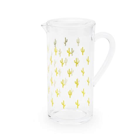 Vintage Cacti Floral Pattern Retro Yellow Blue Red White Libbey Pitcher ...
