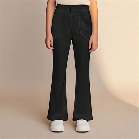 Girl School Uniform Pants Skinny Fit Stretch Pants with Pockets Flare ...