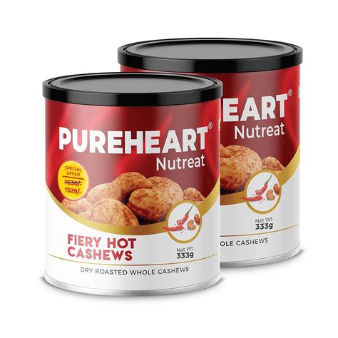 Pureheart Nutreat Fiery Hot Cashews (333 gm Pack of 2) Natural Premium ...
