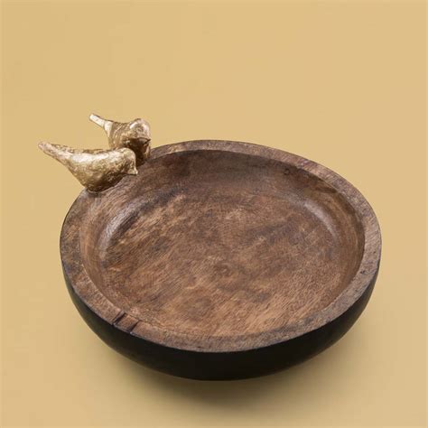 Round Shape Wooden Salad Bowl Online for Decor with Birds on Top