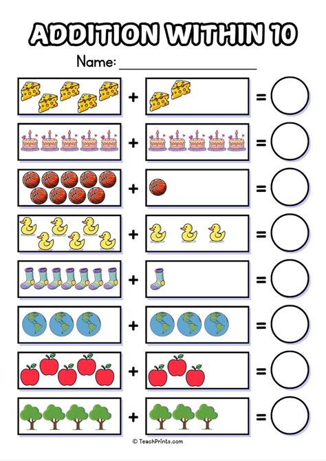 Free Addition to 10 Worksheets - Teach Prints