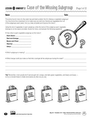 Fillable Online fns usda LESSON 3 HANDOUT 2 Case of the Missing ...