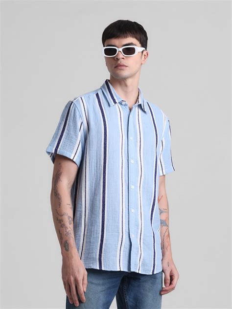 Blue Striped Short Sleeves Shirt