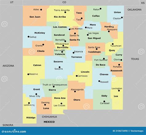 US New Mexico County Map Cartoon Vector | CartoonDealer.com #280697055
