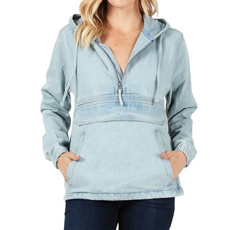 Women’s Premium Cotton Casual Hoodie Half Zip Pullover Denim Jean ...