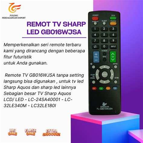 Jual Remot / REMOTE TV SHARP LCD LED GB016WJS Tanpa Setting | Shopee ...
