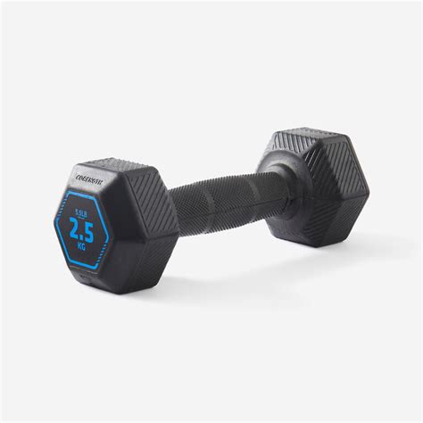 Hex Dumbbell 2.5kg, Rubber and Recycled Cast Iron with Ergonomic Grip ...