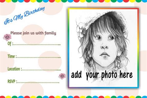 One Photo Colourful Birthday Invitation Card | Card - Personalised ...