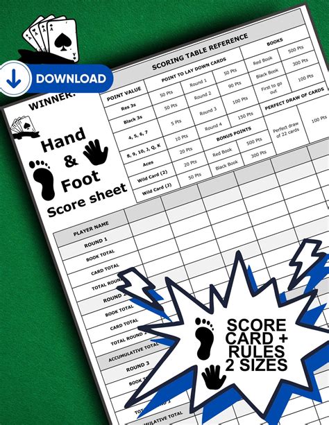 Hand and Foot Score Sheet, Hand And Foot Rules, Hand & Foot Score Card ...