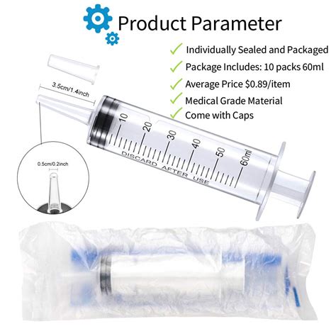 Buy 60ml Syringe with Catheter Tip and Cover, Large Plastic Syringe for ...
