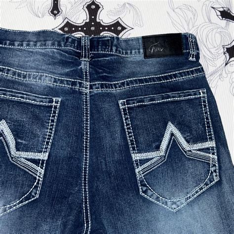 True Luck Jeans Blue Wash White Stitching Men’s Size... - Depop