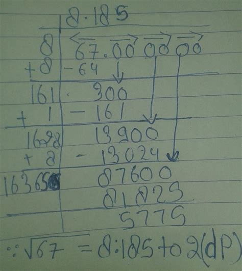 find the square root of 67 and correct upto 2 decimal places - Brainly.in