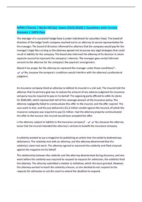 MPRE (Themis / Barbri MCQs) Exam (2025/2026) | Questions with Correct Answers | 100% Pass - MPRE ...