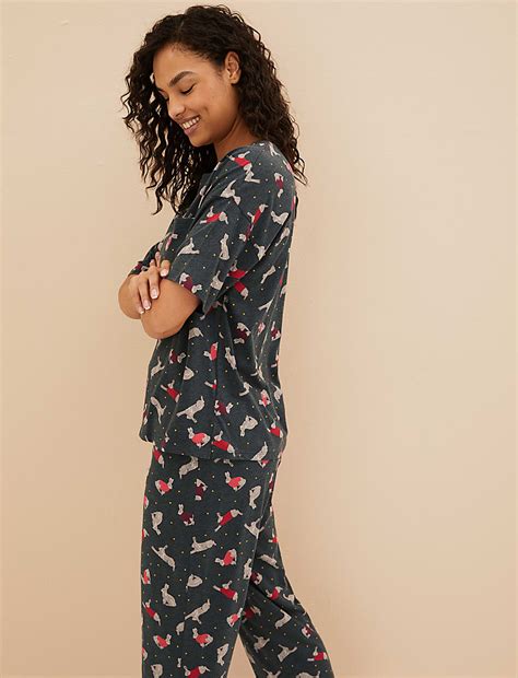 Buy Cotton Mix Printed Relaxed Fit Pyjama Set at Marks & Spencer