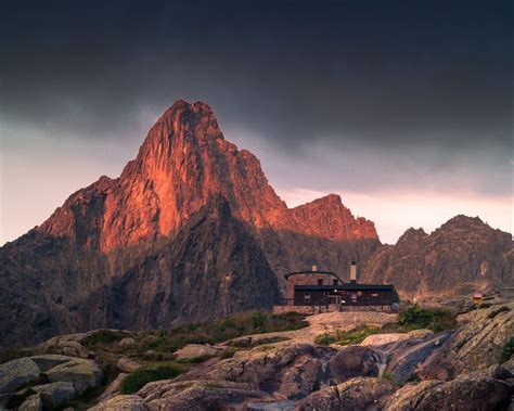 Download wallpaper 1280x1024 mountains, rocks, house, stones, stream ...