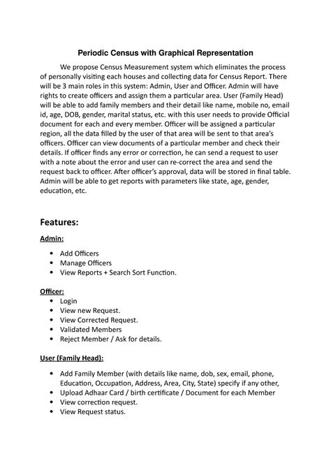 Periodic Census with Graphical Representation - There will be 3 main ...