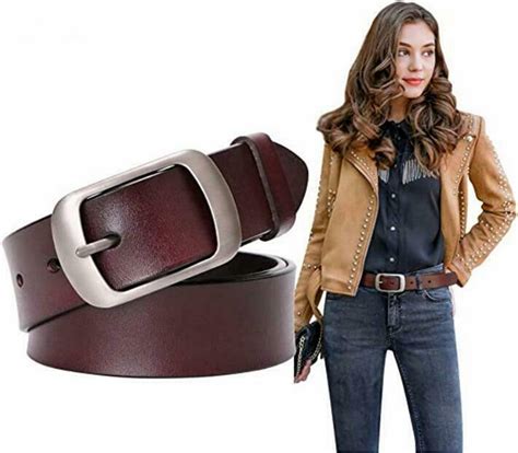 JASGOOD Women Leather Belts Dark Brown Waist Belt for Pants Jeans Dress ...