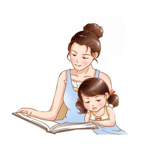 卡通妈妈和女儿一起看书读书母亲节插画898403png图片素材 - 设计盒子