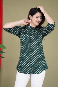 Shree Ganesh Fashion Casual Printed Women Dark Green Top - Buy Shree ...