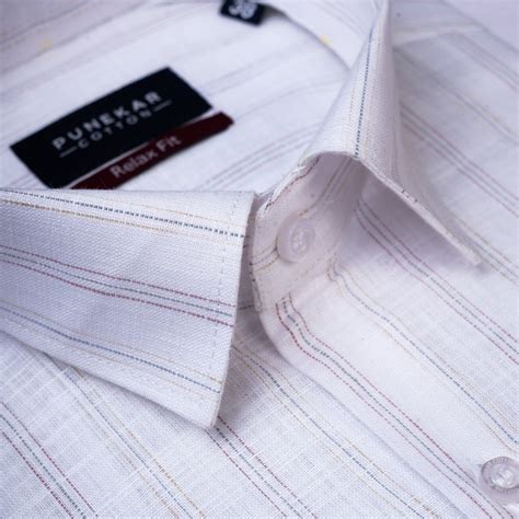 Red White Colour Vertical Cotton Linen Stripe Shirt For Men – Punekar ...