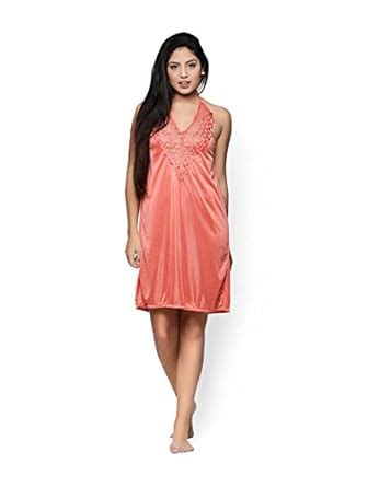 Buy Klamotten Women's Satin Knee Length Nighty (Peach_Free Size) at ...