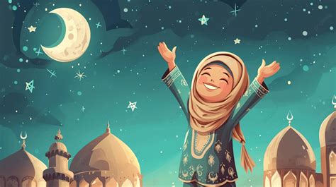 طفل سعيد يرحب برسومات رمضان كارتون لطيف سعيد رمضان كريم, مصباح عربي ...