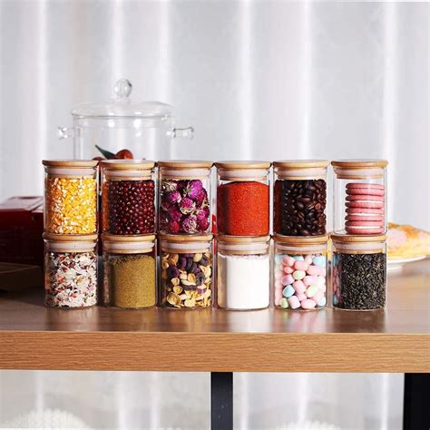 Buy Kinjal Industries 12 Piece Glass Storage Jars Set with Bamboo Lid ...