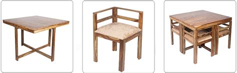 Ikiriya Sheesham Wood Compact 4 Seat Dining Table Set - Cushioned ...