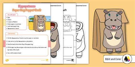 Hippopotamus Paper Bag Puppet Craft