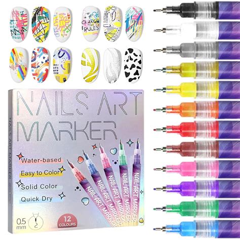 Amazon.com: AOKELEON 12 Colors Nail Art Pens Set 3D Nail Polish Pens ...