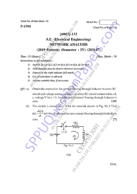 Network Analysis Solved Papers for S.E. Electrical Engg. (203147) - Studocu
