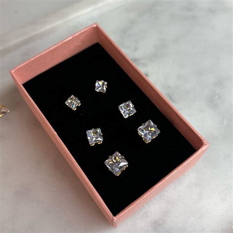 Square Solitaire Studs | Premium Anti Tarnish 18k Earrings | LAVENDER ...