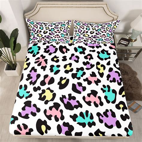 YST Girly Rainbow Cheetah Print Bed Sheets Colorful Leopard Print ...