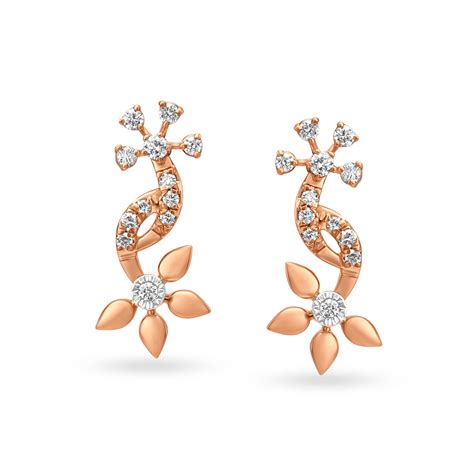 Vibrant Floral Diamond Stud Earrings in White and Rose Gold